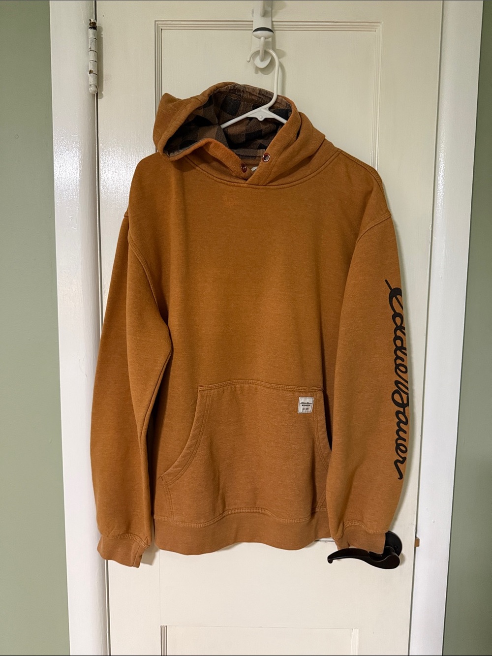 Eddie Bauer Rust Brown Hooded Sweatshirt with Script Sleeve
